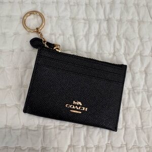 Coach Black Card Holder with Gold Keychain